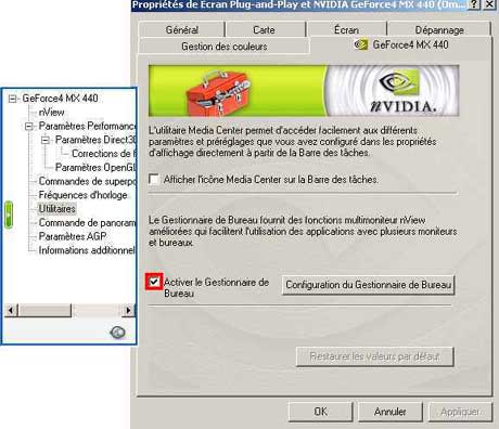 Propriétés de la carte graphique nVidia